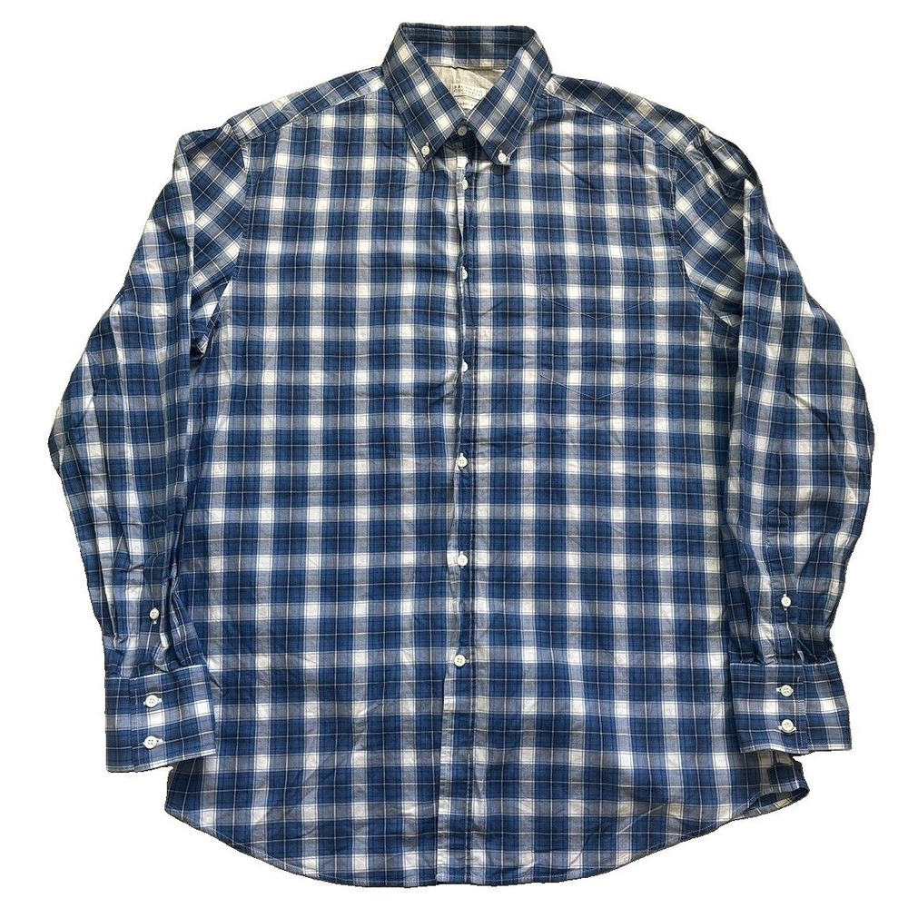 Brunello Cucinelli Basic Fit Button Down Shirt Men XXL Blue Plaid Made in Italy